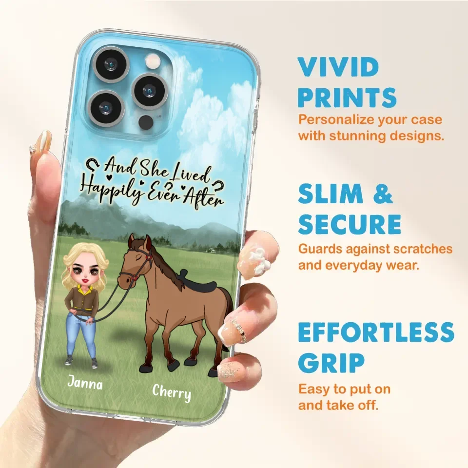 Custom Personalized Horse Girl Chibi iPhone and Samsung Cases - Gift For Horse Lovers - And She Lived Happily Ever After
