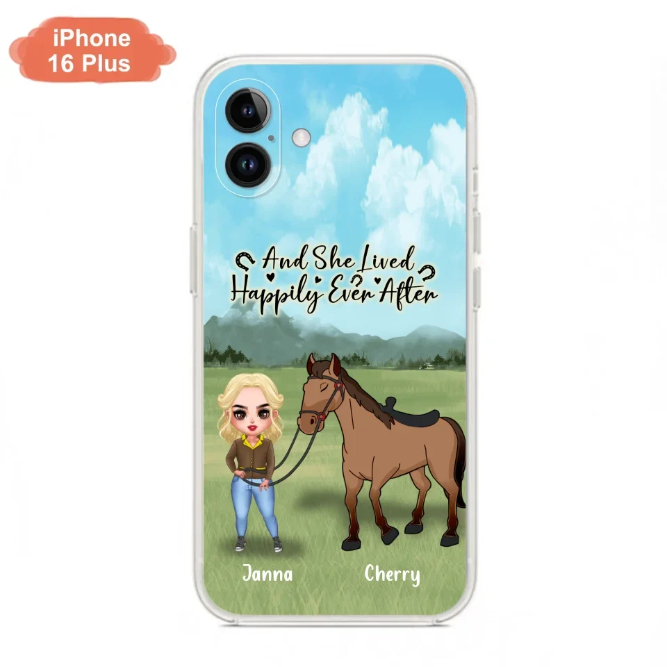 Custom Personalized Horse Girl Chibi iPhone and Samsung Cases - Gift For Horse Lovers - And She Lived Happily Ever After