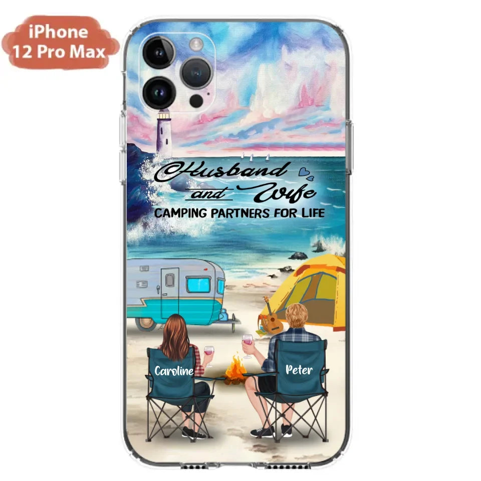 Custom Personalized Beach Camping Phone Case - Couple/ Parents With Upto 3 Kids And 3 Pets - Gift Idea For Camping Lover - Case For iPhone And Samsung