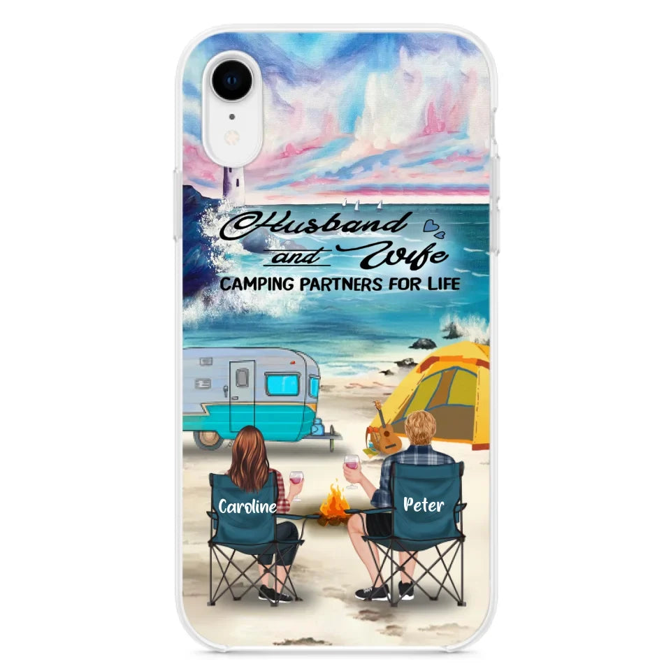 Custom Personalized Beach Camping Phone Case - Couple/ Parents With Upto 3 Kids And 3 Pets - Gift Idea For Camping Lover - Case For iPhone And Samsung