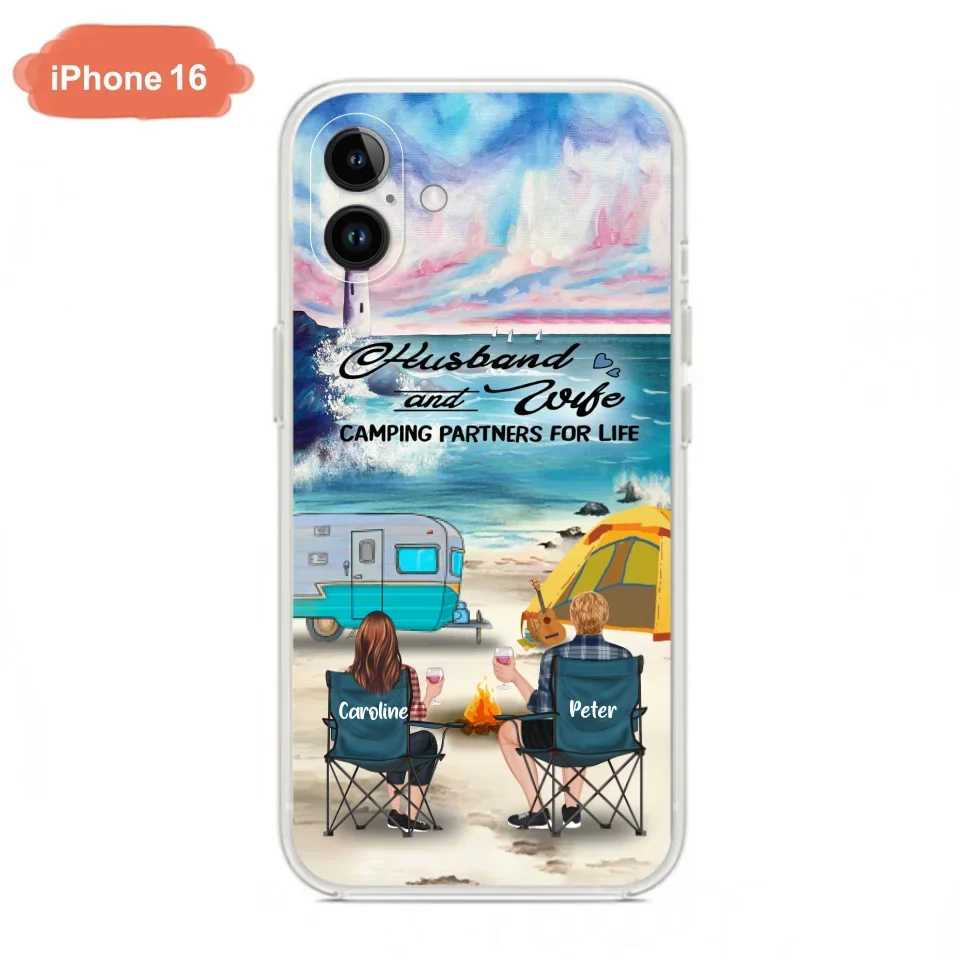 Custom Personalized Beach Camping Phone Case - Couple/ Parents With Upto 3 Kids And 3 Pets - Gift Idea For Camping Lover - Case For iPhone And Samsung