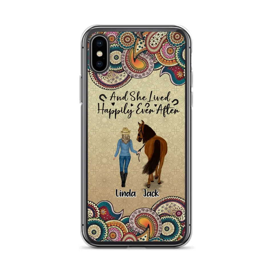 Custom Personalized Horse Girl Phone Case - Upto 4 Horses - Gift Idea For Horse Lovers - And She Lived Happily Ever After - Case For iPhone/Samsung