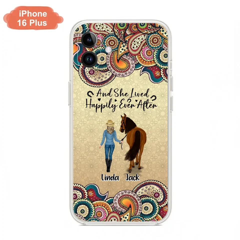 Custom Personalized Horse Girl Phone Case - Upto 4 Horses - Gift Idea For Horse Lovers - And She Lived Happily Ever After - Case For iPhone/Samsung