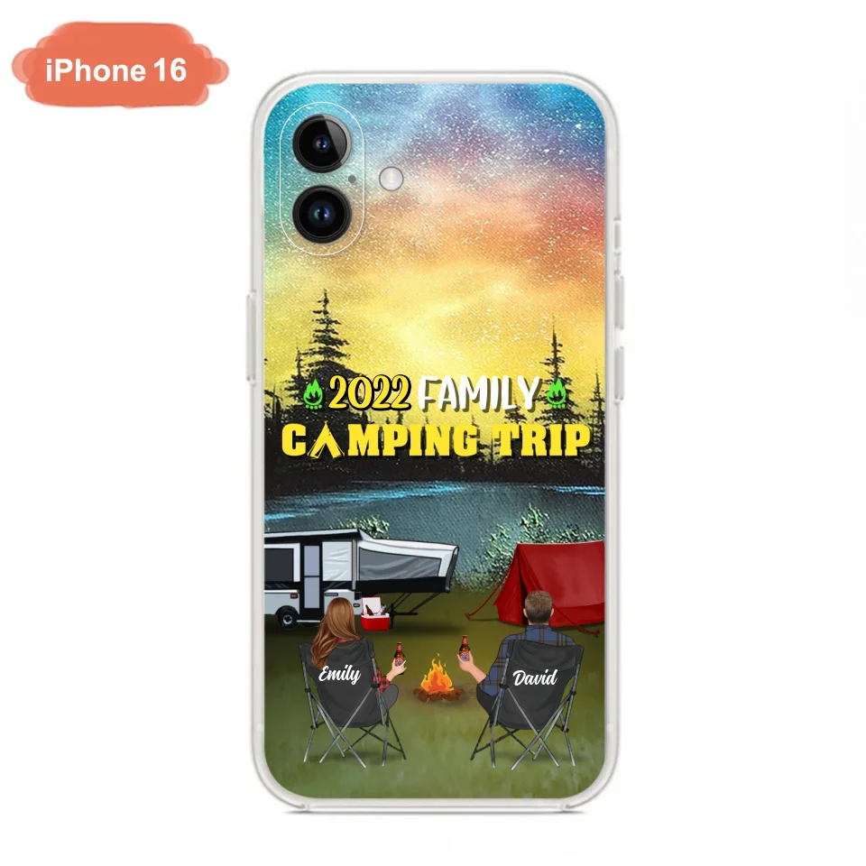 Custom Personalized Family Camping Trip Phone Case - Couple/ Single Parent/ Parents With Upto 2 Kids And 3 Pets - Gift Idea For Whole Family/ Camping Lover - Case For iPhone And Samsung
