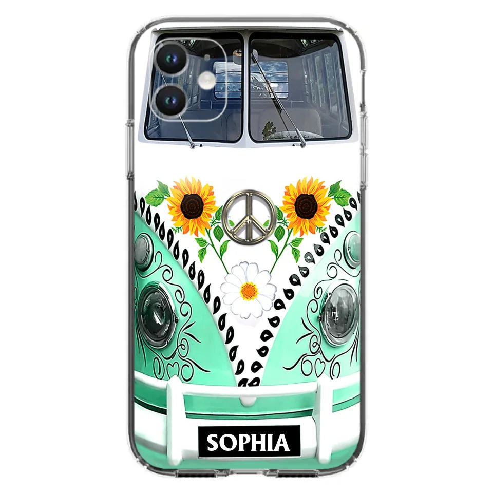 Custom Personalized Sunflower Peace Bus Phone Case - Best Gift Idea For Bus Lovers - Cases For iPhone And Samsung