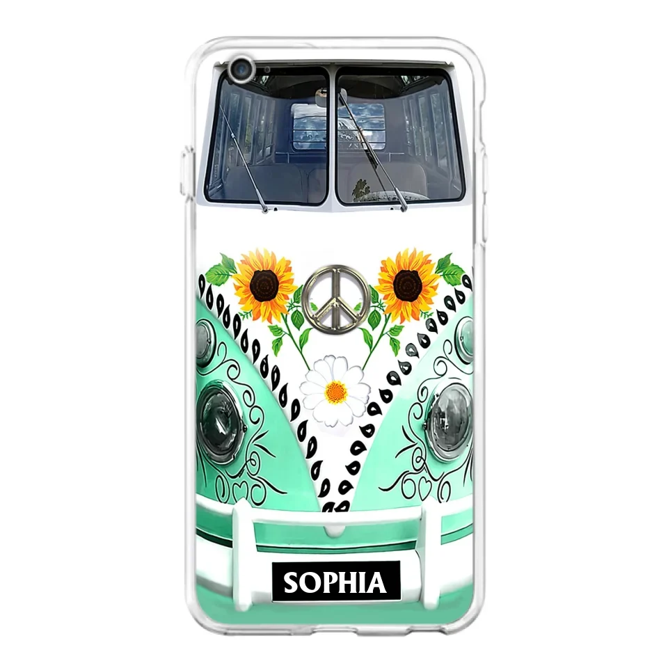 Custom Personalized Sunflower Peace Bus Phone Case - Best Gift Idea For Bus Lovers - Cases For iPhone And Samsung