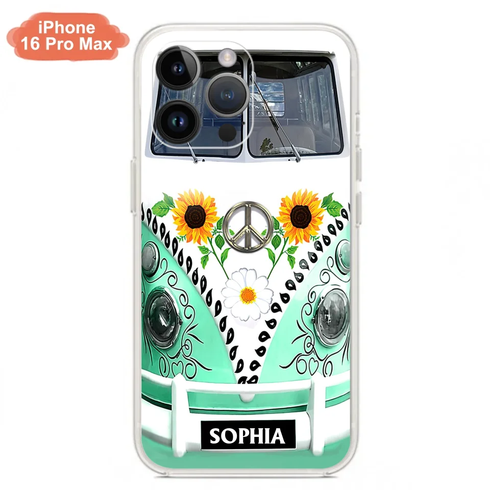 Custom Personalized Sunflower Peace Bus Phone Case - Best Gift Idea For Bus Lovers - Cases For iPhone And Samsung
