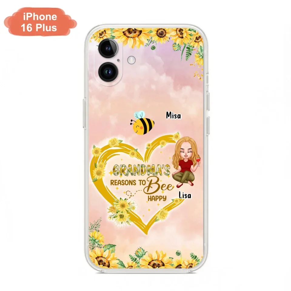 Custom Personalized Grandma Phone Case - Up to 6 Kids - Mother's Day Gift For Grandma - Grandma's Reasons To Bee Happy - Case For iPhone And Samsung