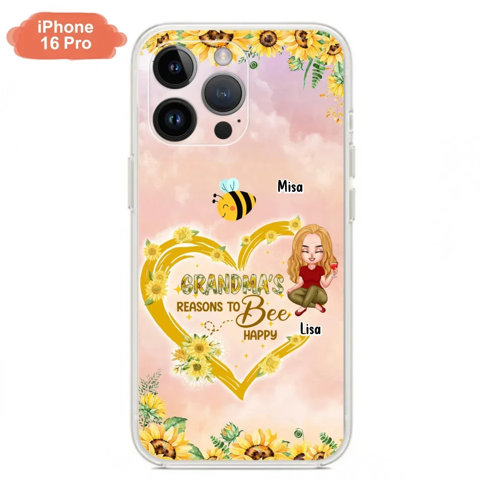 Custom Personalized Grandma Phone Case - Up to 6 Kids - Mother's Day Gift For Grandma - Grandma's Reasons To Bee Happy - Case For iPhone And Samsung