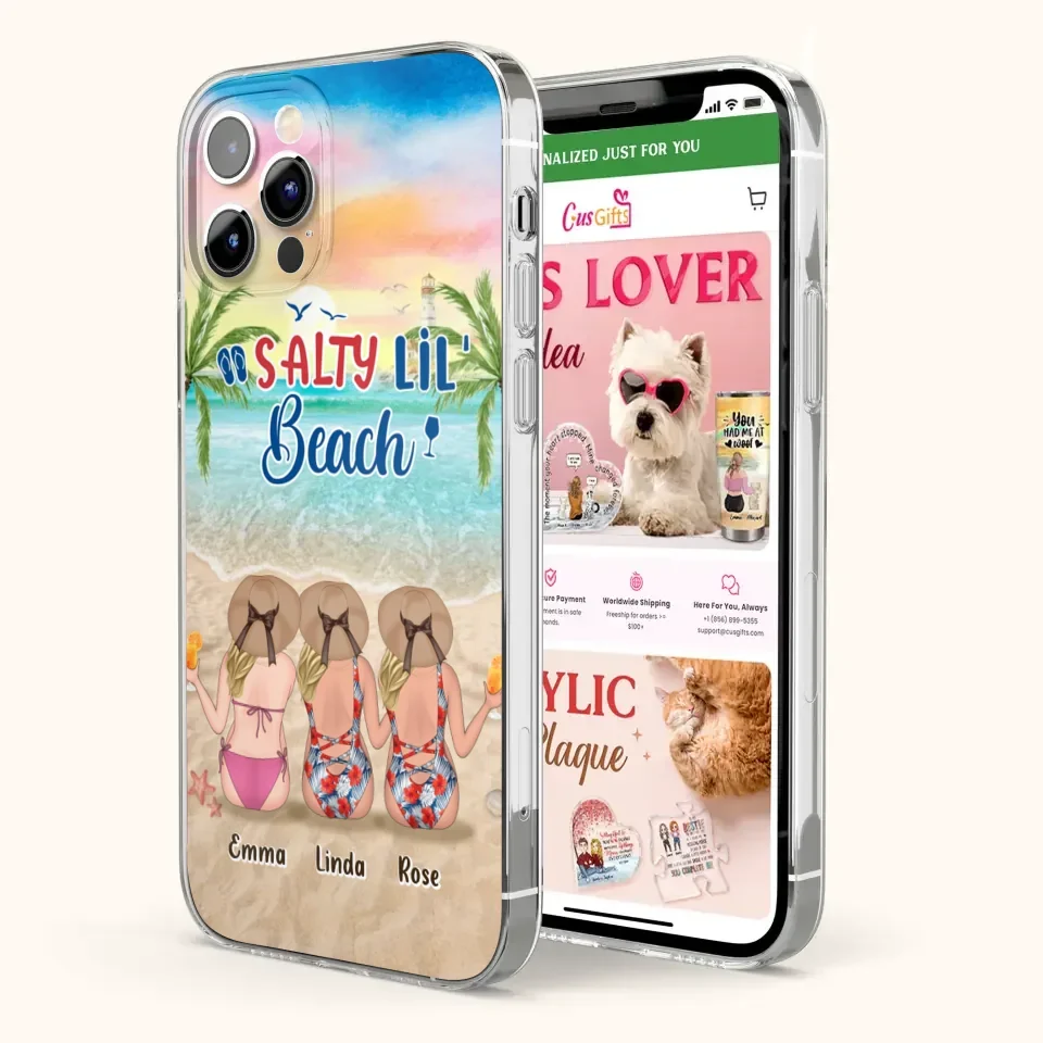 Personalized Beach Girls Phone Case - Up to 3 Girls - Gift Idea For Friends/Sisters - Salty Lil' Beach - Case For iPhone And Samsung