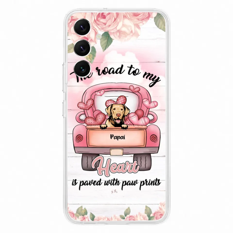 Custom Personalized Dog Phone Case - Best Gifts For Dog Lovers With Upto 5 Dogs - The Road To My Heart Is Paved With Paw Prints