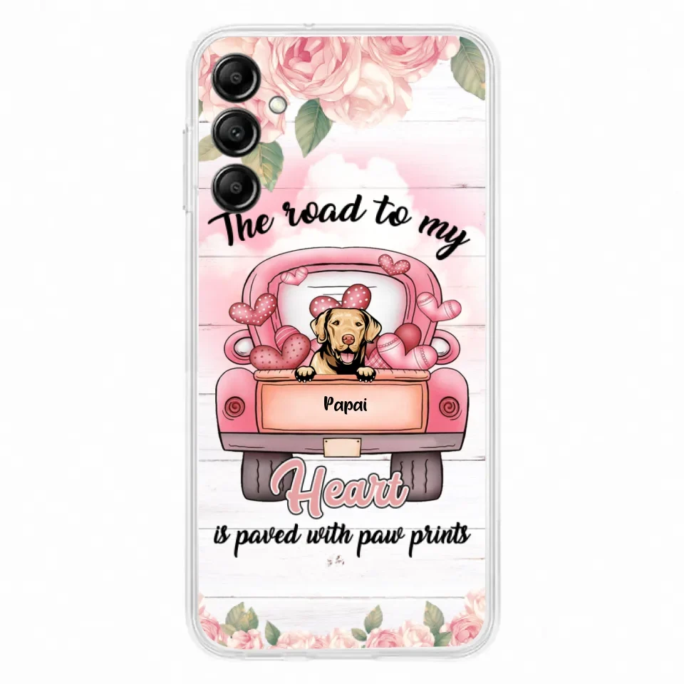 Custom Personalized Dog Phone Case - Best Gifts For Dog Lovers With Upto 5 Dogs - The Road To My Heart Is Paved With Paw Prints