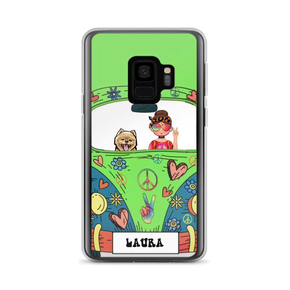 Personalized Hippie Girl Phone Case - Girl with up to 3 Pets - Case for iPhone, Samsung and Xiaomi
