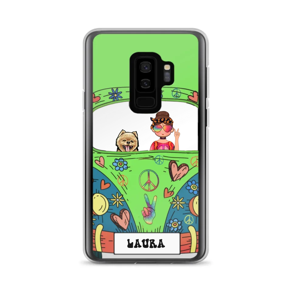 Personalized Hippie Girl Phone Case - Girl with up to 3 Pets - Case for iPhone, Samsung and Xiaomi