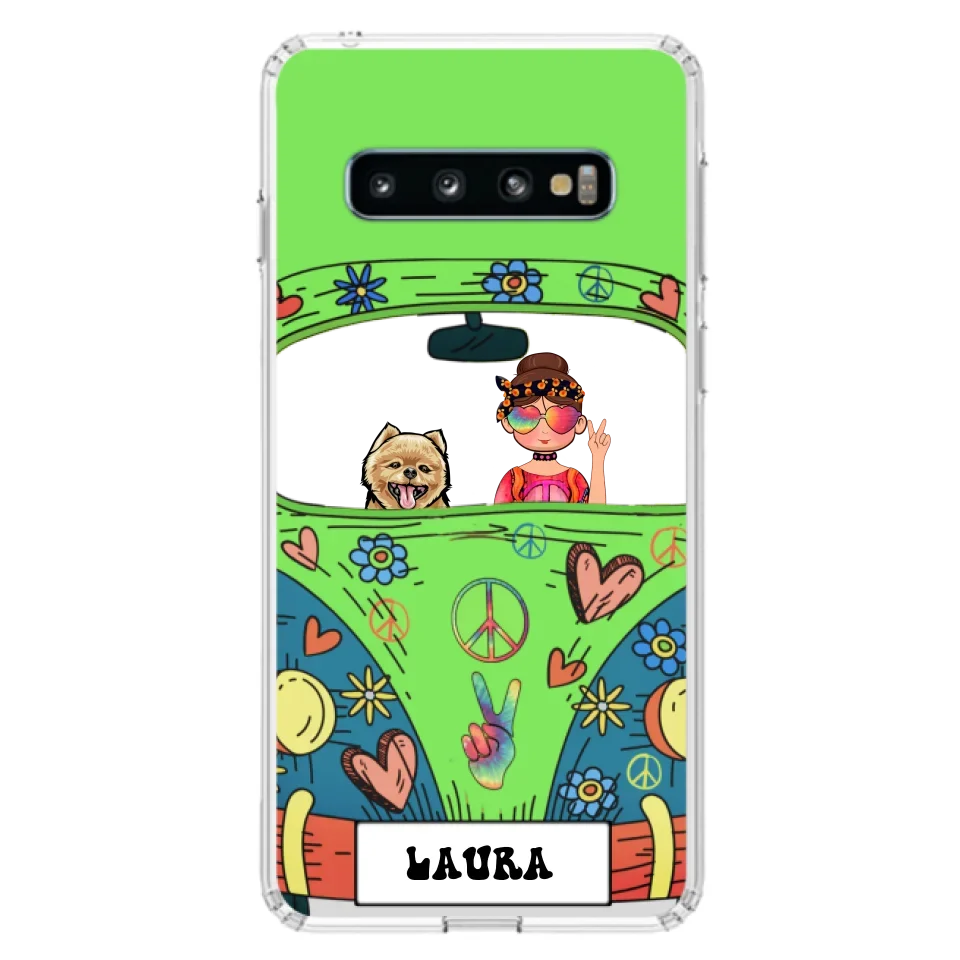 Personalized Hippie Girl Phone Case - Girl with up to 3 Pets - Case for iPhone, Samsung and Xiaomi