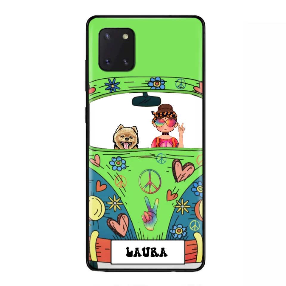 Personalized Hippie Girl Phone Case - Girl with up to 3 Pets - Case for iPhone, Samsung and Xiaomi