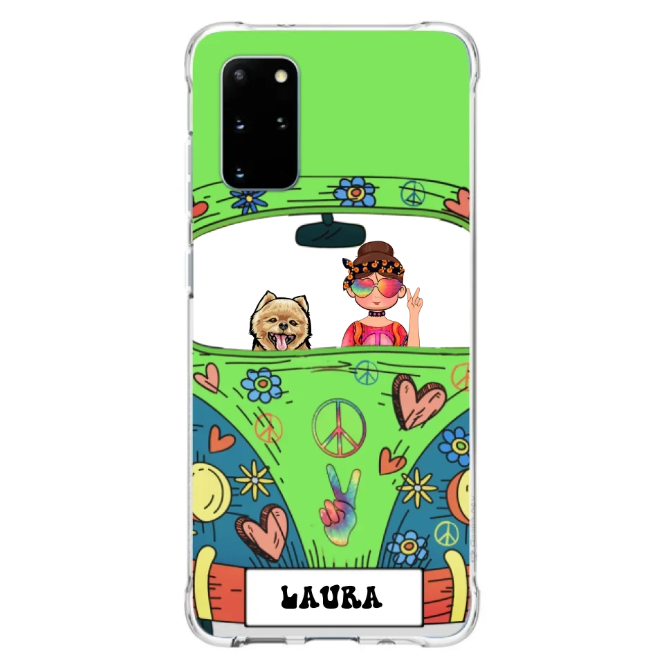 Personalized Hippie Girl Phone Case - Girl with up to 3 Pets - Case for iPhone, Samsung and Xiaomi