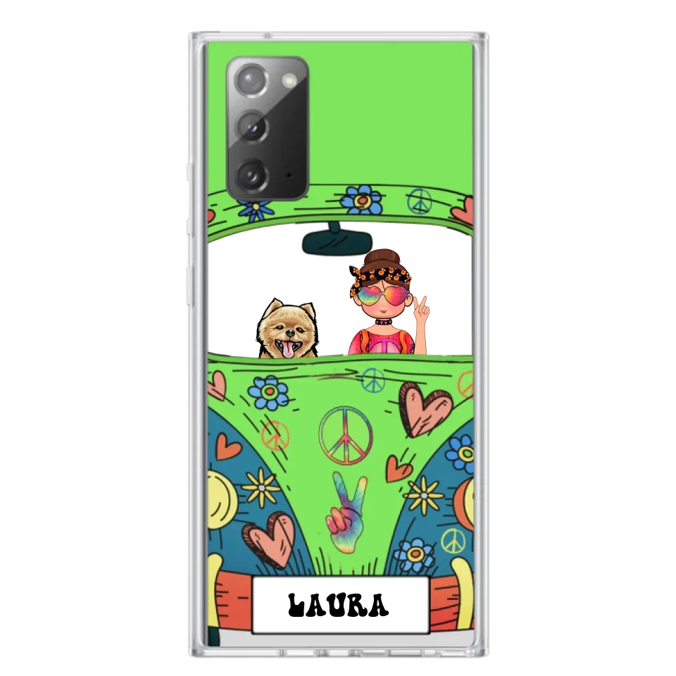 Personalized Hippie Girl Phone Case - Girl with up to 3 Pets - Case for iPhone, Samsung and Xiaomi