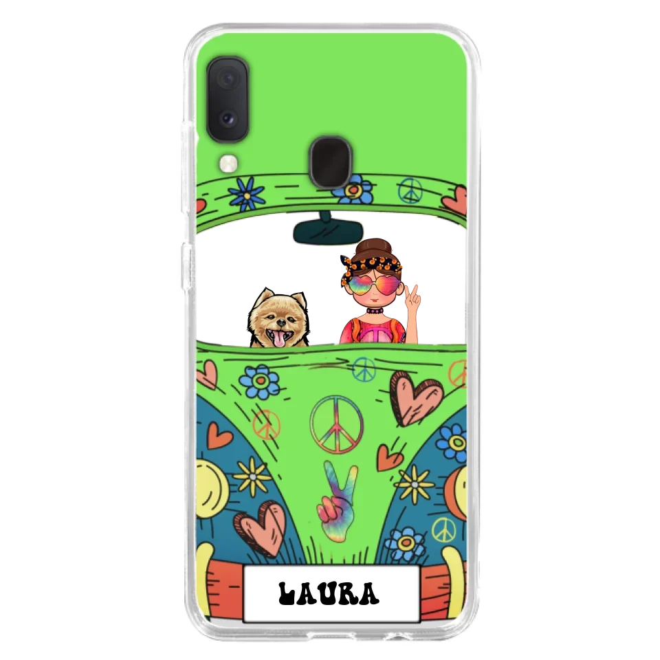 Personalized Hippie Girl Phone Case - Girl with up to 3 Pets - Case for iPhone, Samsung and Xiaomi