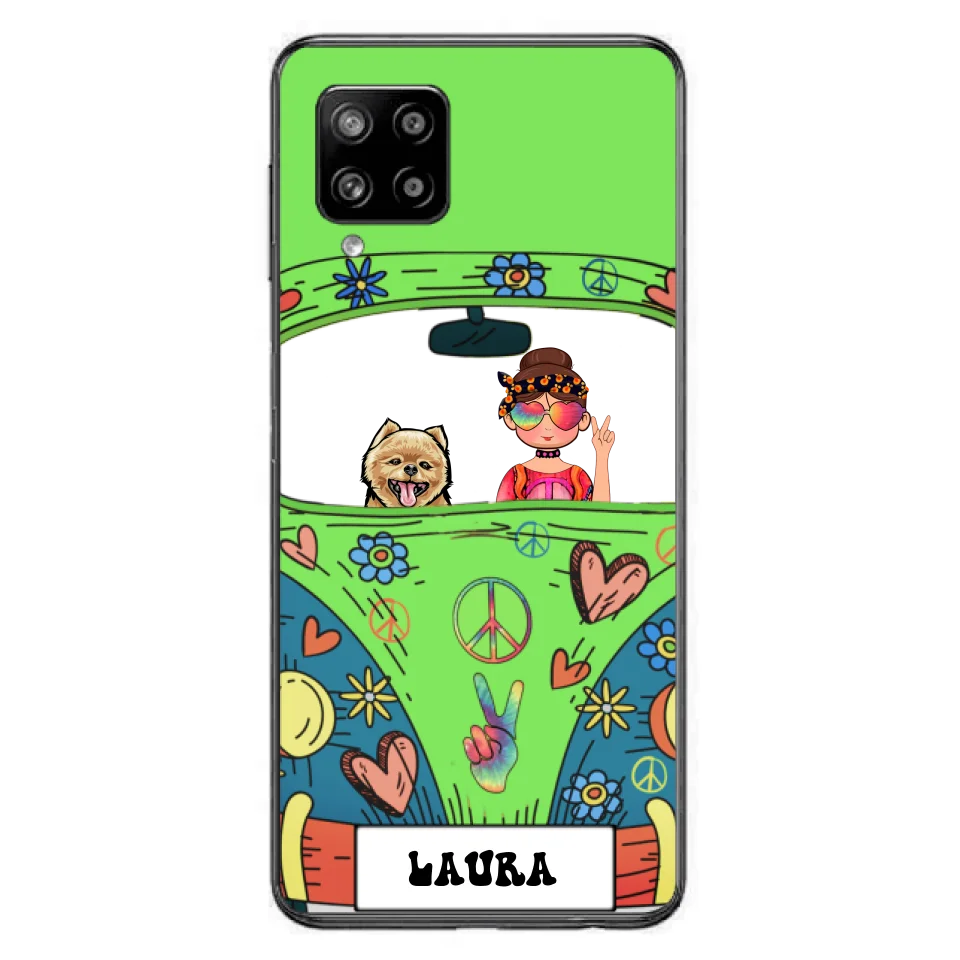 Personalized Hippie Girl Phone Case - Girl with up to 3 Pets - Case for iPhone, Samsung and Xiaomi