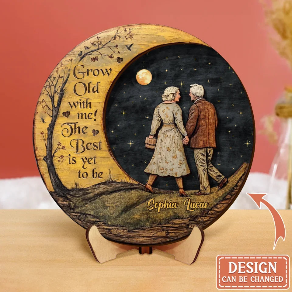 Custom Personalized Old Couple Moon 2 Layered Wooden Art - Gift Idea For Couple - I Had You & You Had Me