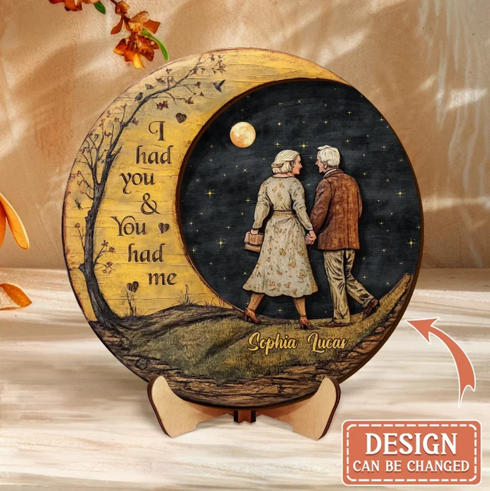 Custom Personalized Old Couple Moon 2 Layered Wooden Art - Gift Idea For Couple - I Had You & You Had Me