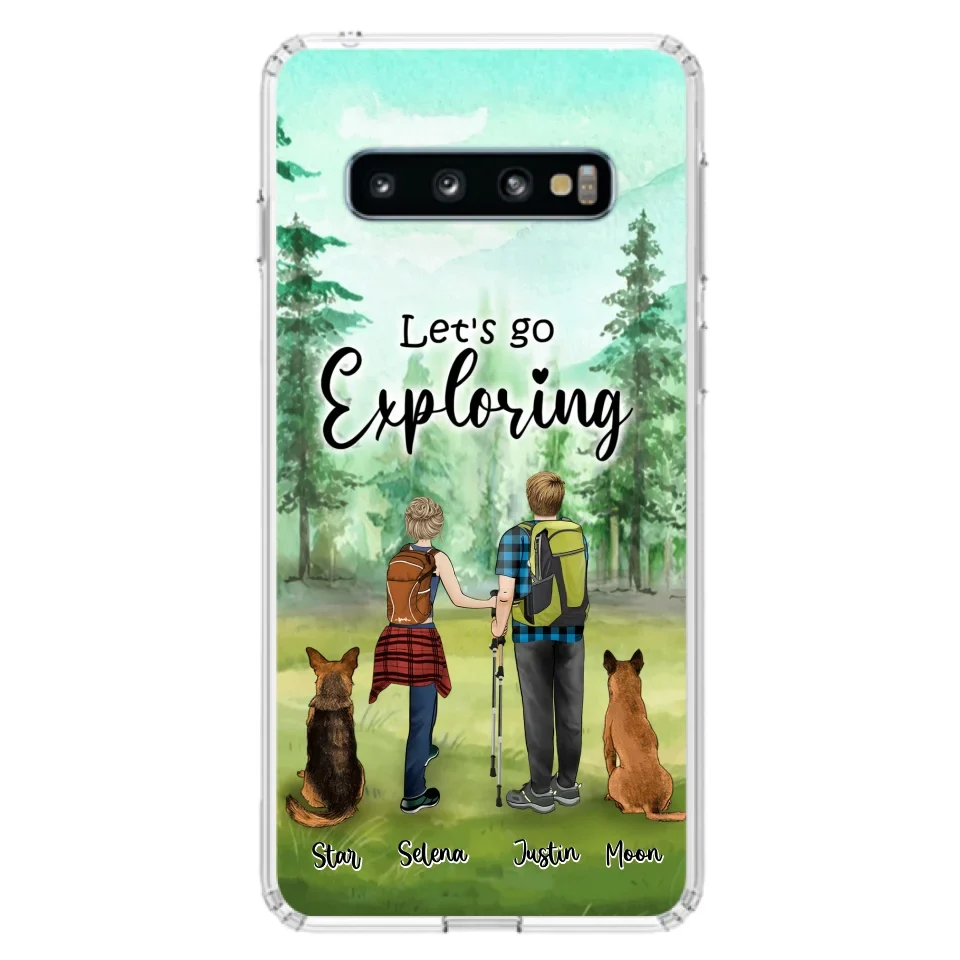 Custom Personalized Trekking Woods Couple With Dogs Phone Case - Couple With Upto 2 Pets - Case For iPhone and Samsung - 6CIAJ9