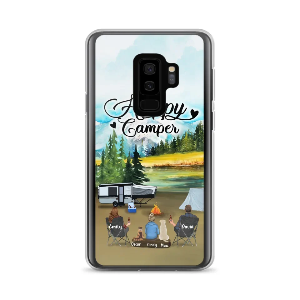 Personalized Camping Phone Case - Parents With 1 Kids And 2 Pets - Best Gift For Family - Happy Camper - Case For iPhone And Samsung