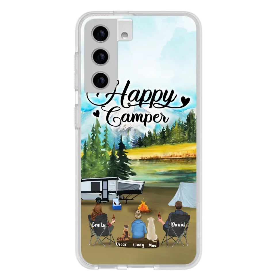 Personalized Camping Phone Case - Parents With 1 Kids And 2 Pets - Best Gift For Family - Happy Camper - Case For iPhone And Samsung