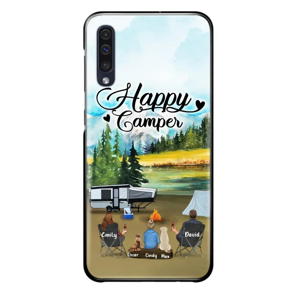 Personalized Camping Phone Case - Parents With 1 Kids And 2 Pets - Best Gift For Family - Happy Camper - Case For iPhone And Samsung
