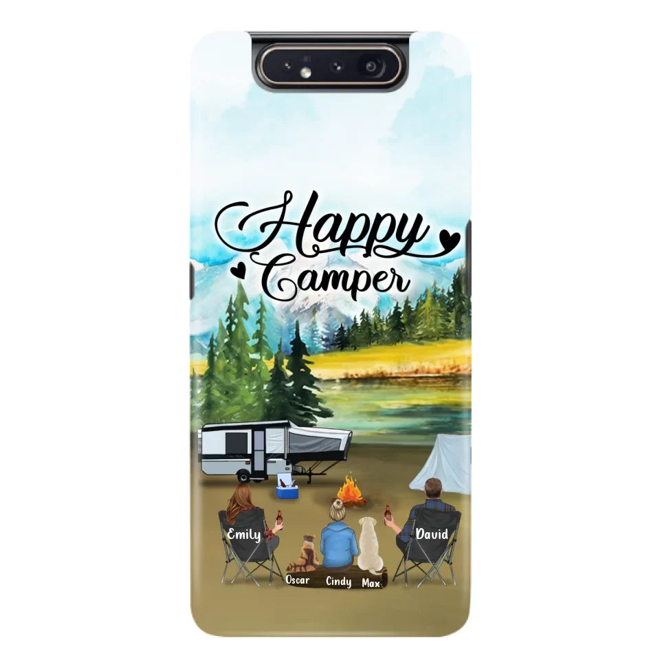 Personalized Camping Phone Case - Parents With 1 Kids And 2 Pets - Best Gift For Family - Happy Camper - Case For iPhone And Samsung