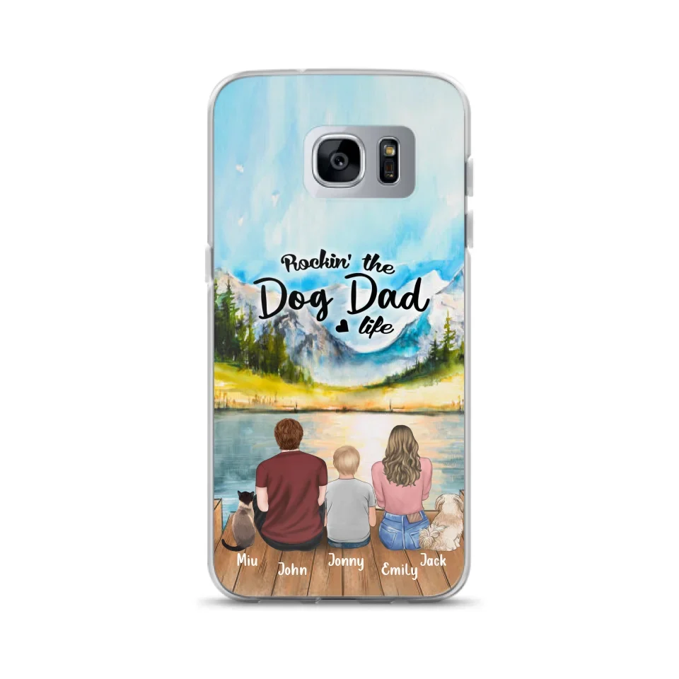 Personalized Pet Couple Phone Case - Parent With 1 Kid And 2 Pets - Case For iPhone And Samsung