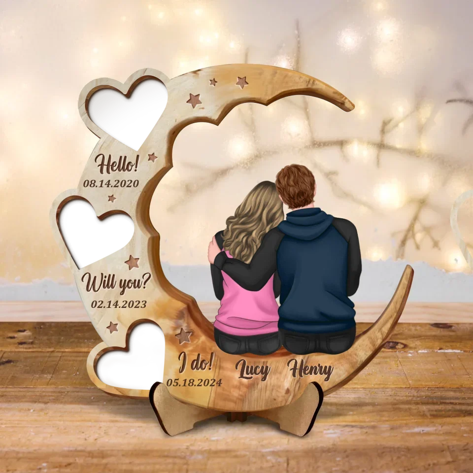 Custom Personalized Couple 2 Layered Wooden Art - Anniversary Gift Idea Couple - Hello Will You I Do