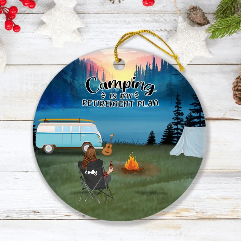 Personalized Camping Ornament - Man/Woman/Couple With Up to 6 Pets - Best Gift For Camping Lover - Camping Is My Retirement Plan - Q3VZTZ
