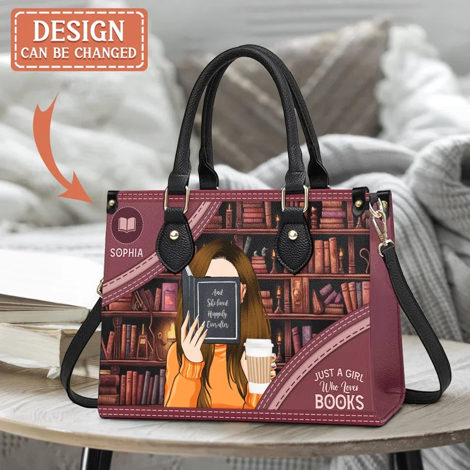 Personalized Reading Book PU Leather Handbag With Long Straps - Just A Girl Who Loves Books - Gift Idea For Reading Lovers, Friends