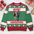Personalized Merry Horsemas Ugly Sweater - Christmas Gift Idea For Horse Lover - Upload Photo