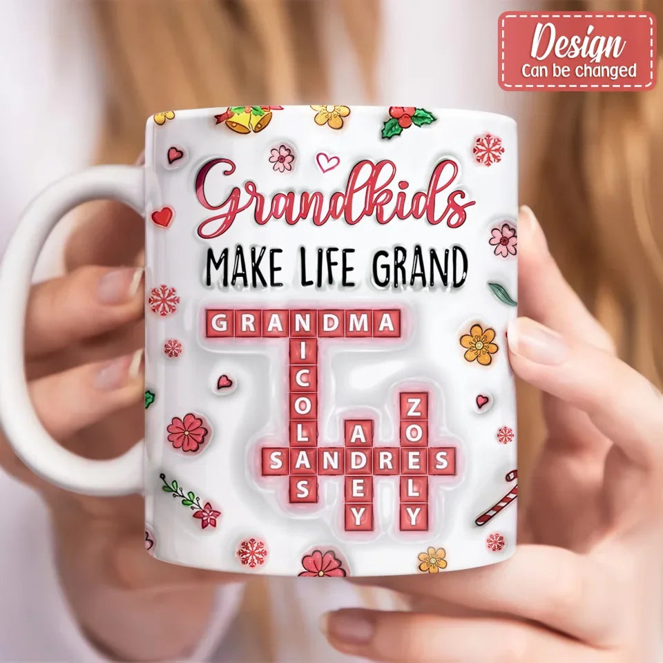 Personalized Grandma Coffee Mug - Christmas Gift Idea For Grandma/Grandkid - Grandkids Make Life More Grand