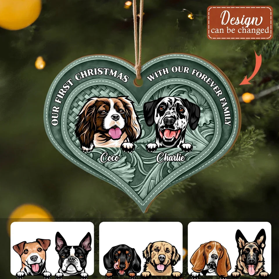 Personalized Christmas Pet Wooden Ornament - Christmas Gift Idea For Dogs/Cat Lover - Up to 3 Dog, Cats - Our 1st Christmas In Our Forever Home