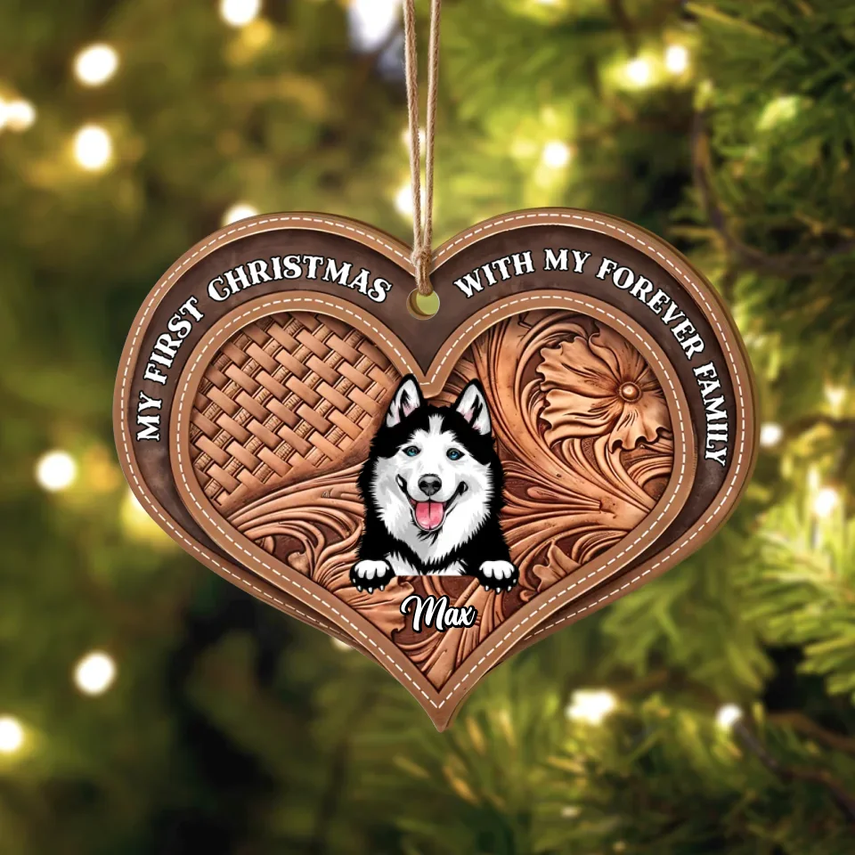 Personalized Christmas Pet Wooden Ornament - Christmas Gift Idea For Dogs/Cat Lover - Up to 3 Dog, Cats - Our 1st Christmas In Our Forever Home