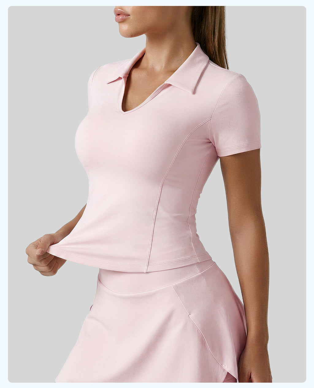 Women's Solid Color Polo Collar Sports Short-Sleeve T-Shirt, Slim Fit Figure-Flattering Yoga Top