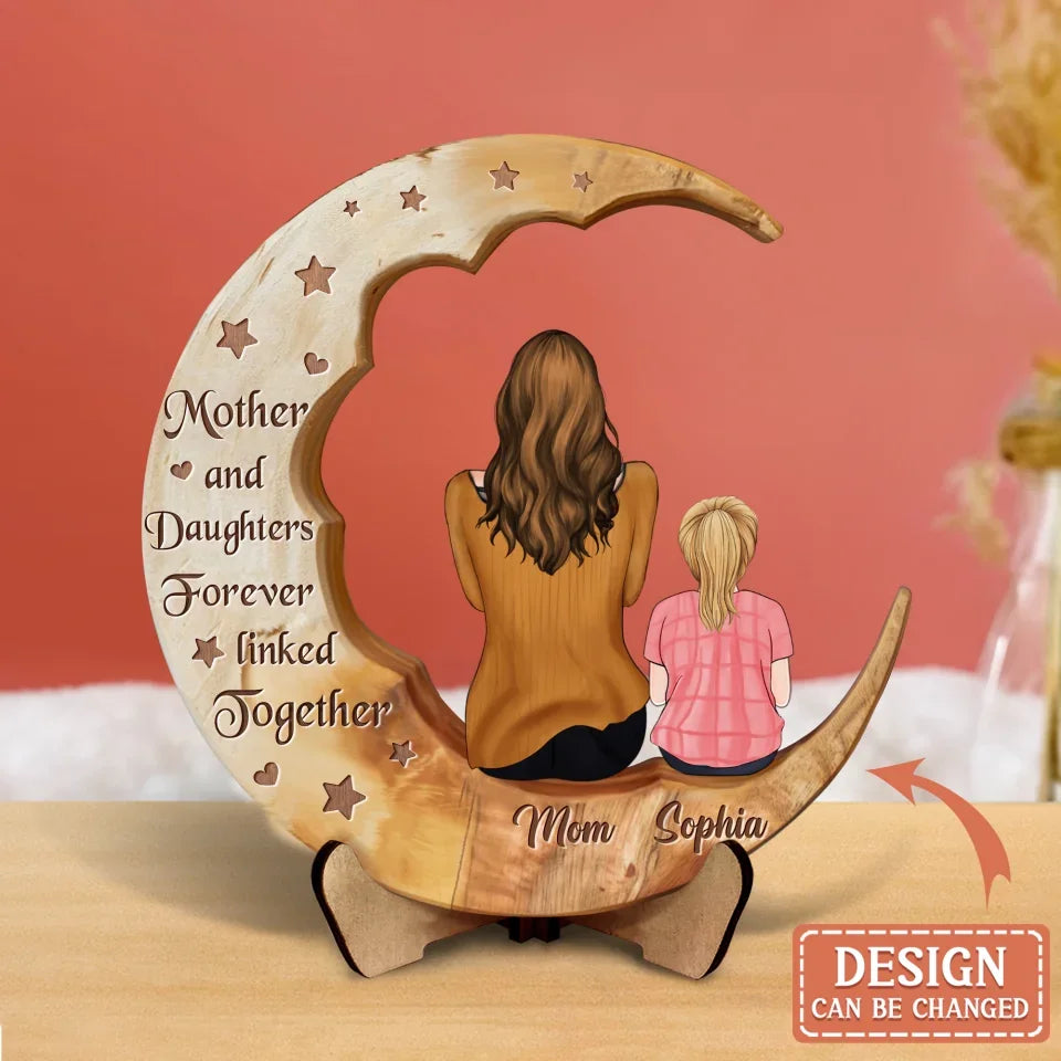 Personalized Mother And Daughter Moon  Wooden Art - Gift Idea For Mother/Daughter - First My Daughter Forever My Friend