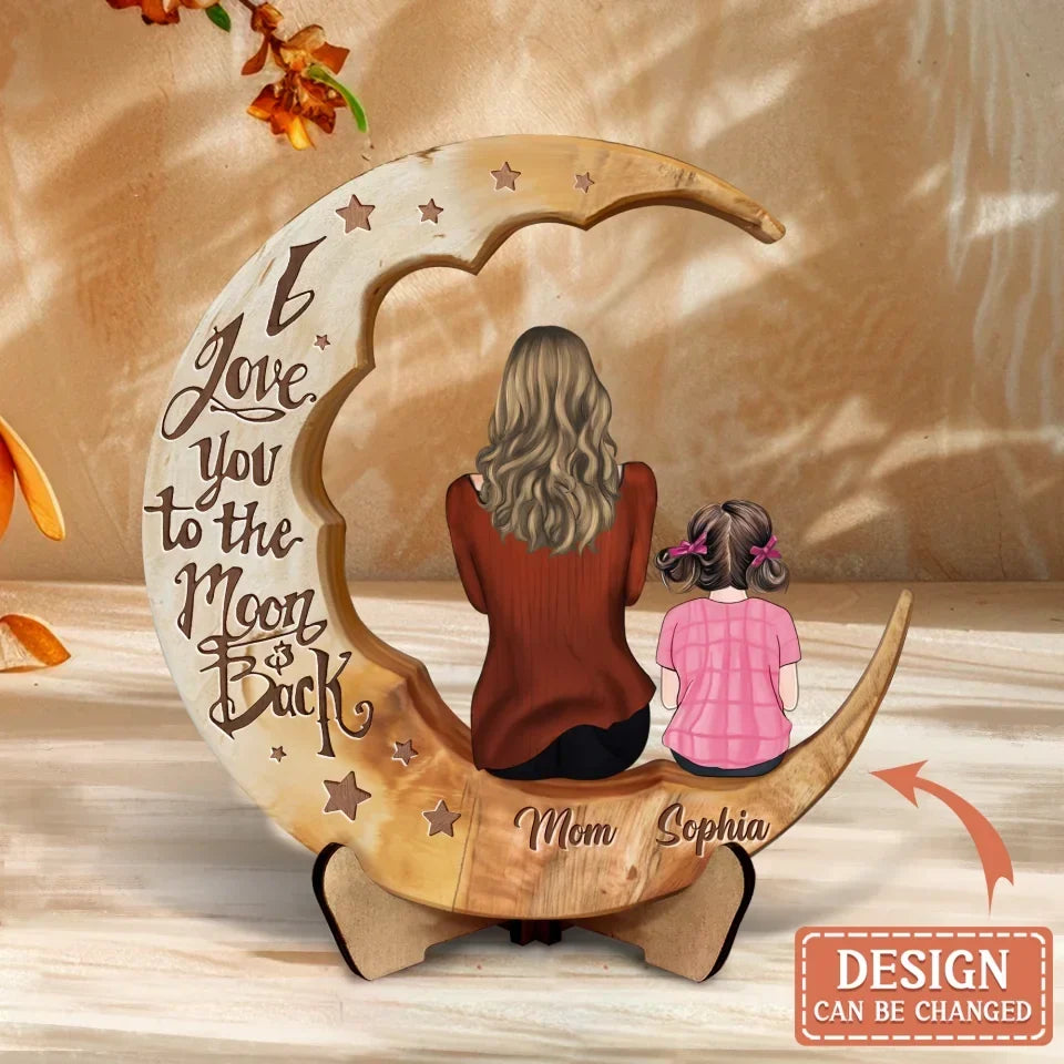 Personalized Mother And Daughter Moon  Wooden Art - Gift Idea For Mother/Daughter - First My Daughter Forever My Friend