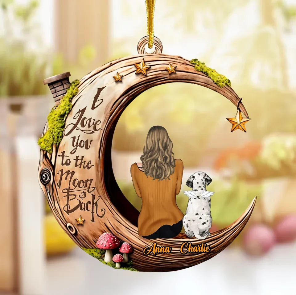 Personalized Memorial Moon Wooden Ornament - Memorial Gift Idea For Pet Lover - Adult/Couple With Pets - I Love You To The Moon & Back