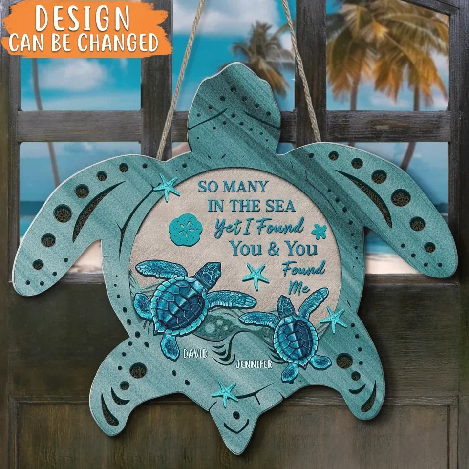 Personalized Couple Turtle Wooden Sign - Gift Idea For Couple - As The Ocean Has No End, So Does My Love For You