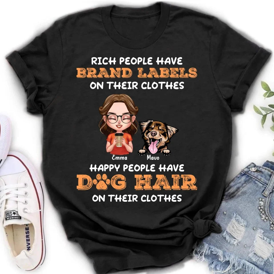 Personalized Dog Mom T-shirt/Long Sleeve/Sweatshirt/Hoodie - Gift Idea For Dog Lover - Up to 3 Dogs - Happy People Have Dog Hair On Their Clothes