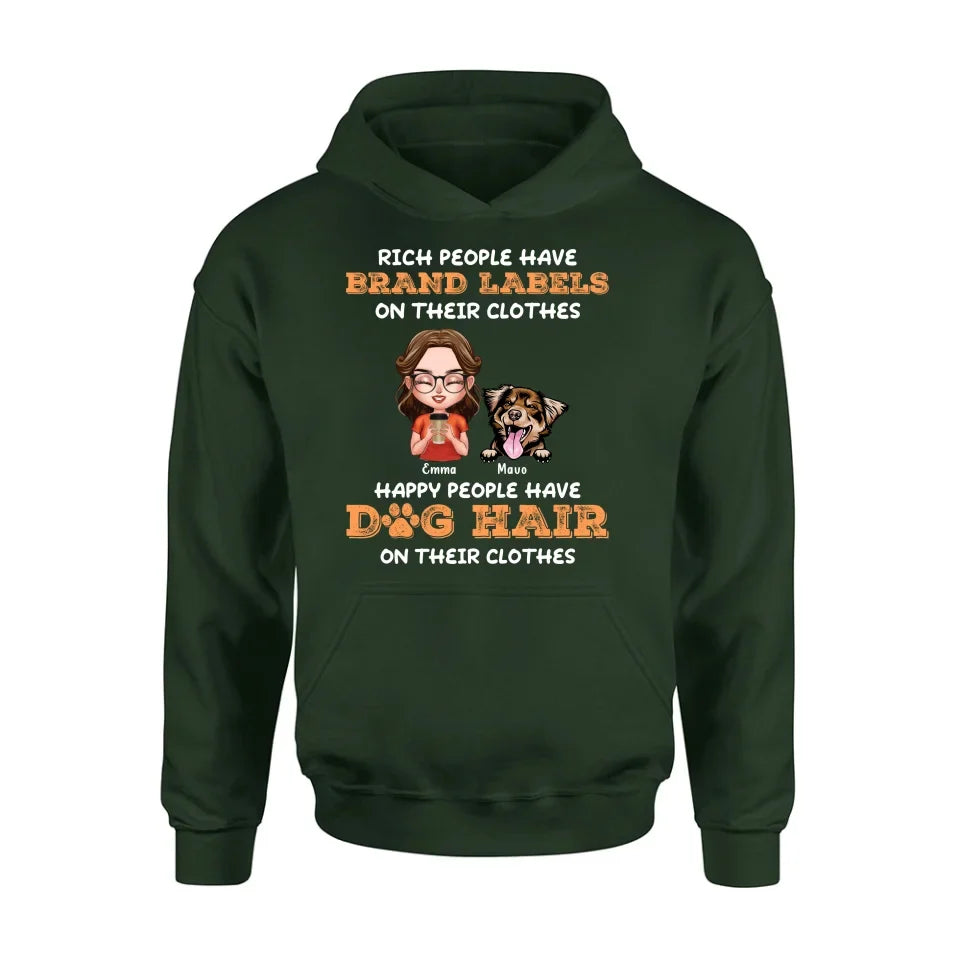 Personalized Dog Mom T-shirt/Long Sleeve/Sweatshirt/Hoodie - Gift Idea For Dog Lover - Up to 3 Dogs - Happy People Have Dog Hair On Their Clothes