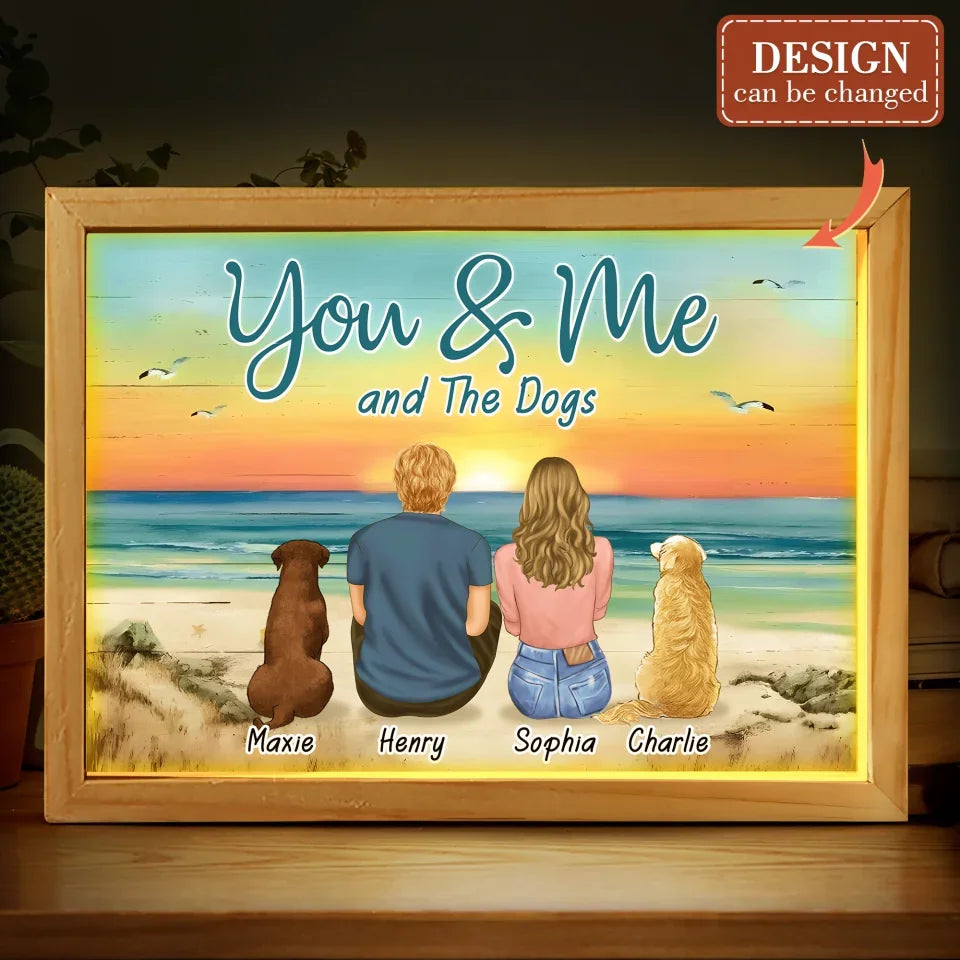 Personalized Couple And Dog Lighting Frame Canvas - Couple With Up to 7 Dogs - Gift Idea For Dog Lover - You & Me And The Dogs