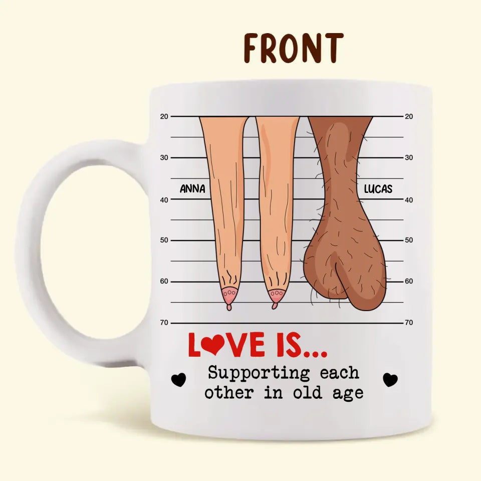 Personalized Couple White Coffee Mug - Love Is Supporting Each Other In Old Age - Valentine Gift Idea For Couple