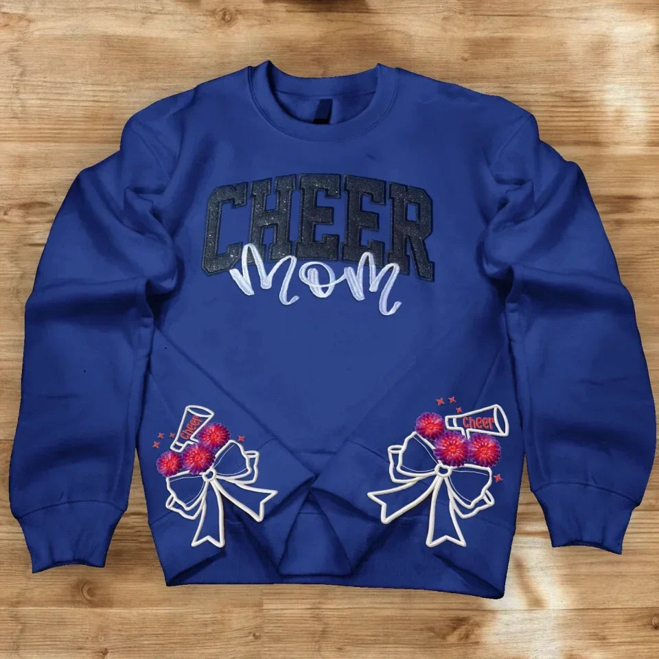 Cheer Mom Side Bow Embroidered Sweatshirt - Gift Idea For Mother's Day