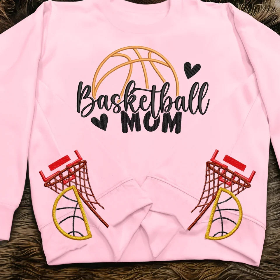Basketball Mom Side Bow Embroidered Sweatshirt - Gift Idea For Mom/ Mother's Day